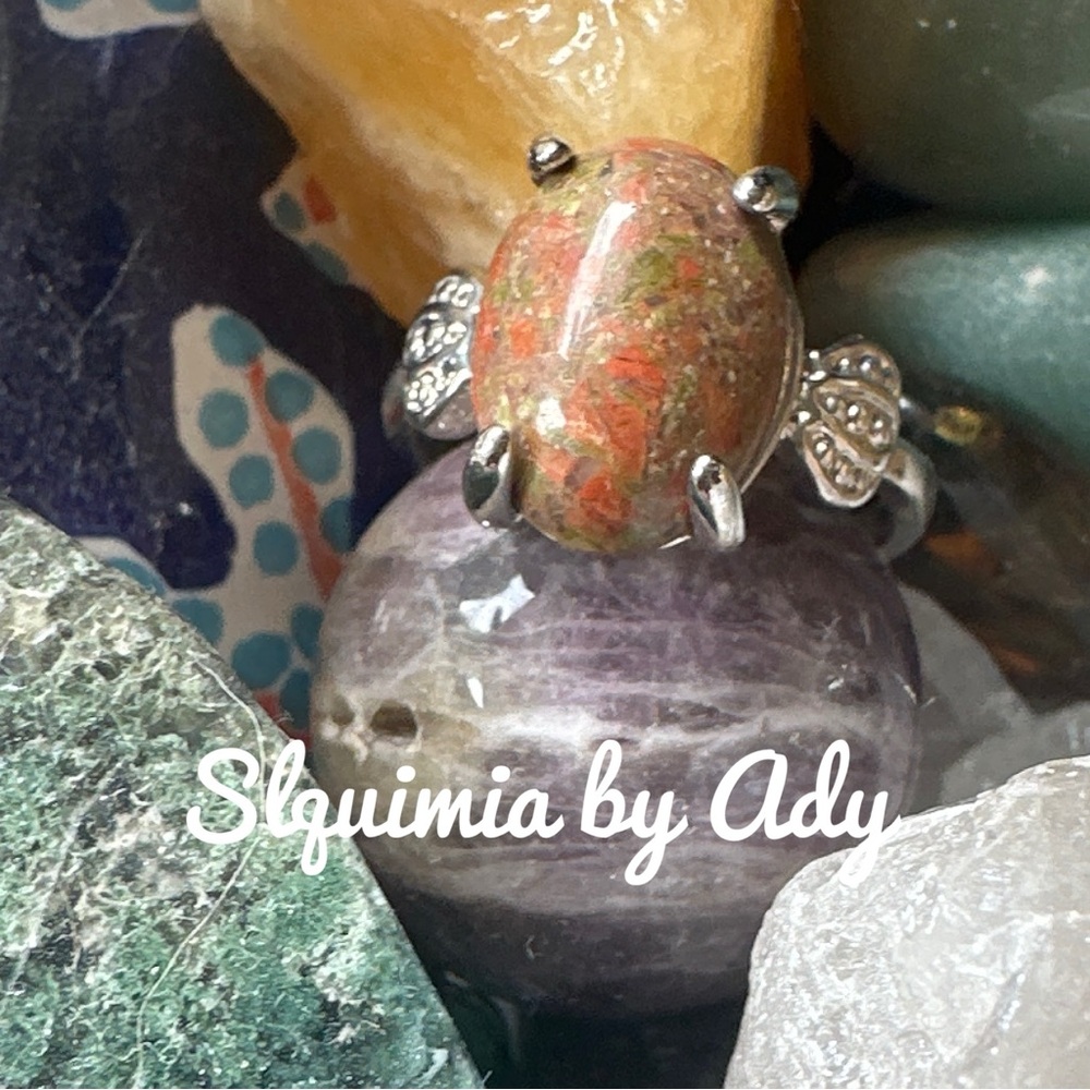 Unakite Victorian silver ring/grounding stone for Scorpio
